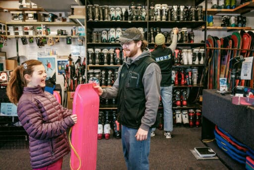 Hiring a Tobogan at Hoys ski shop Dinner Plain