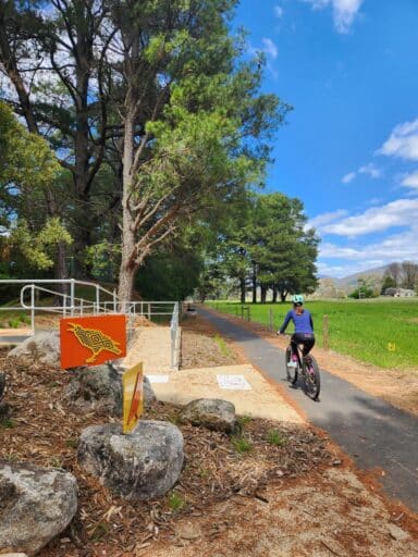 Riding the Murray to Mountains Rail Trail through Eurobin Station