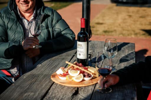 Enjoying a cheese platter at Michelini Wines, Myrtleford