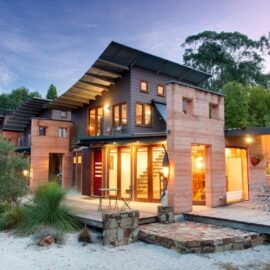 The outdoor area sits adjacent to the stream.